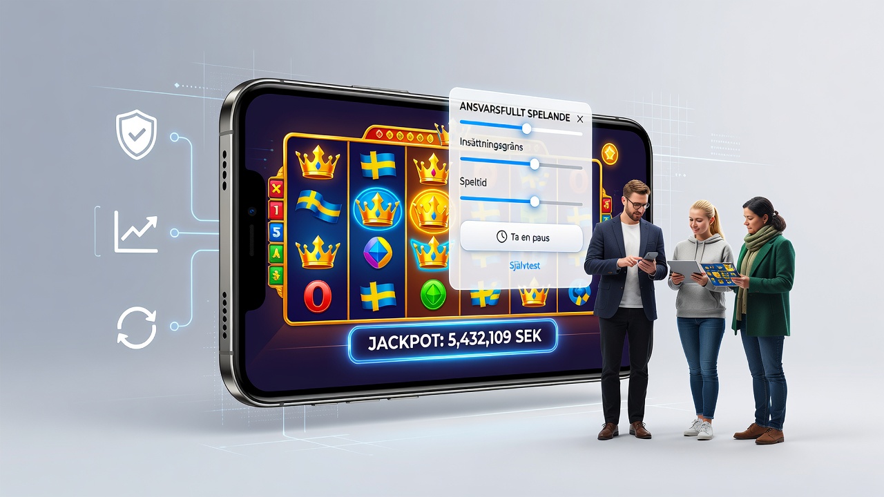 Graph and statistics overlay showing mobile progressive slot participation trends alongside responsible gambling tool usage in Sweden